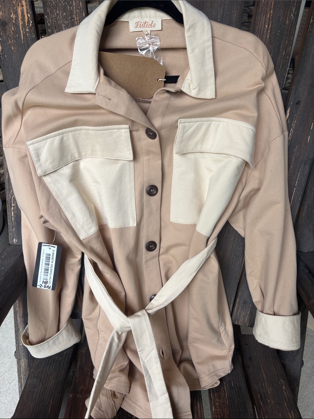 Listicle Two-Tone Beige & Cream Utility Shirt Jacket